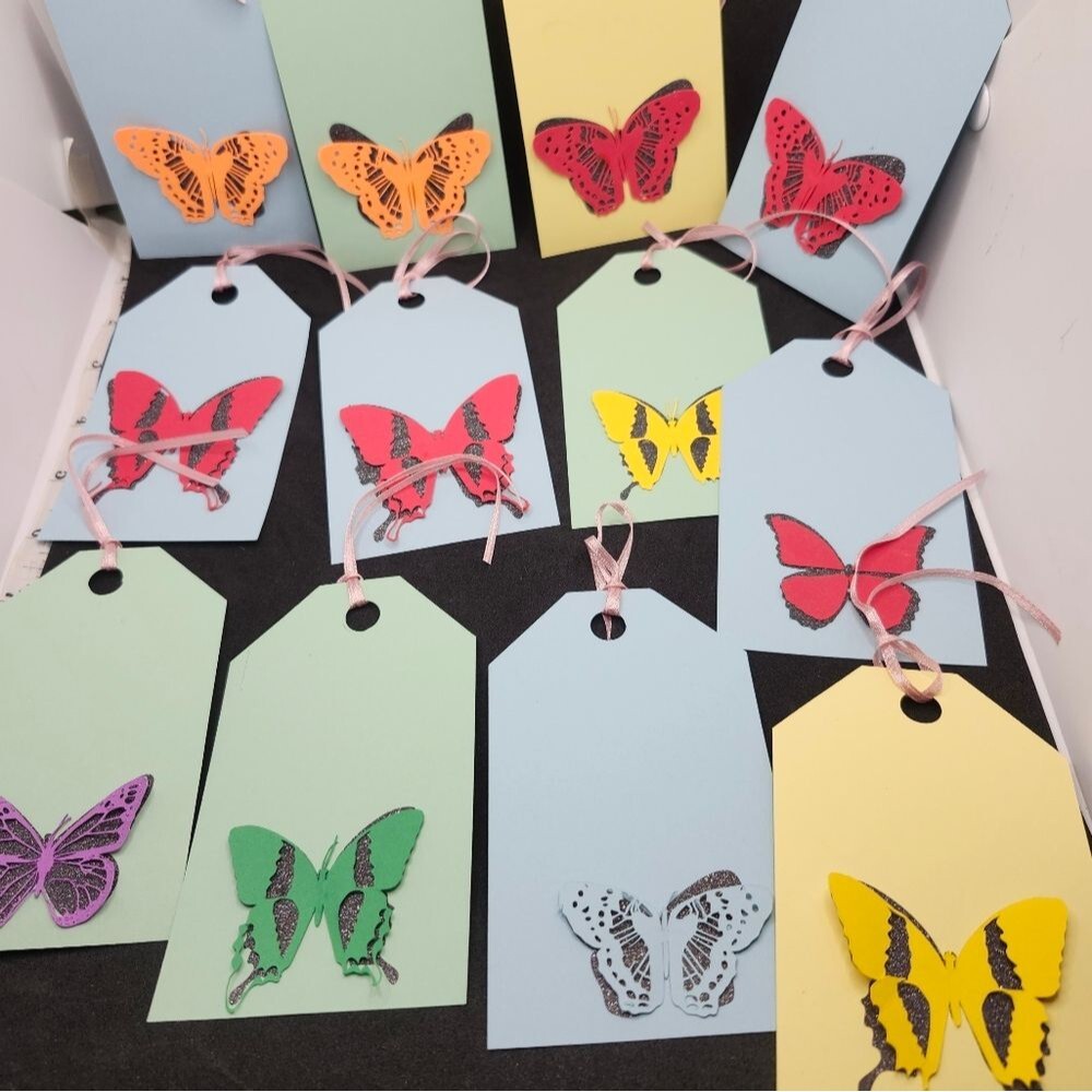 Hand Crafted Butterfly Gift Tags Colorful Thank You Cards Set Of 12 - Picture 5 of 7
